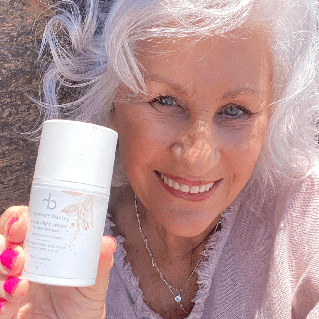 Woman holding Night Cream– natural skincare for mature skin