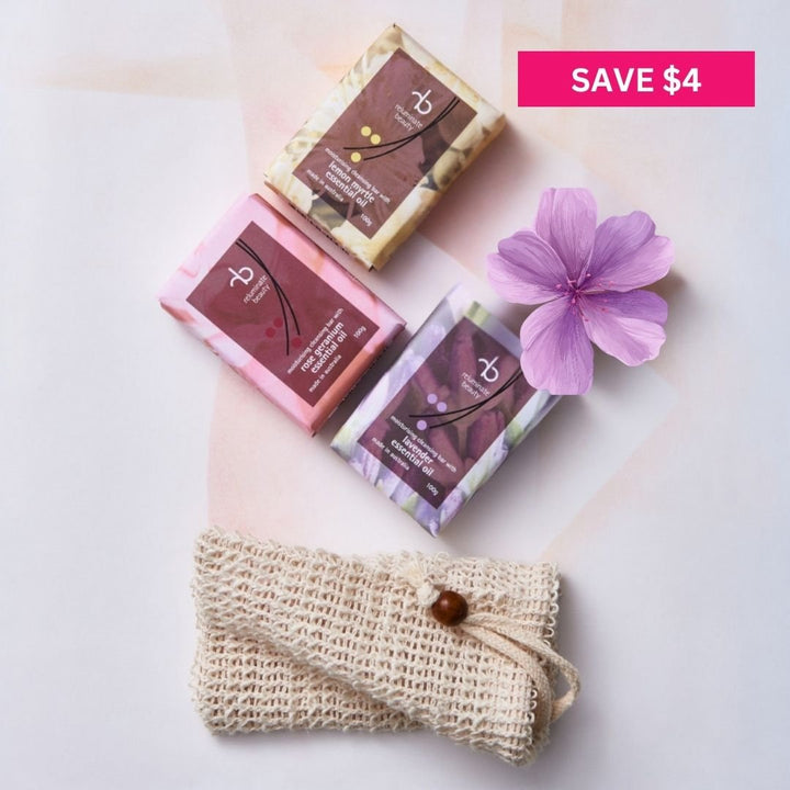 Moisturising Cleansing Bar Trio Pack With Soap Bag Bundle for mature skin