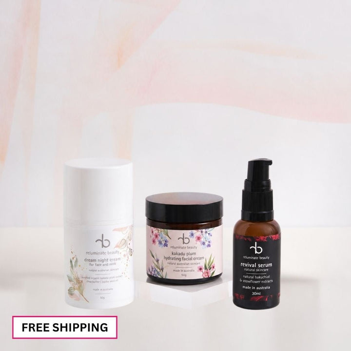 Glow, Renew & Radiate Trio -Nourishing Night Skincare Set Bundle for mature skin