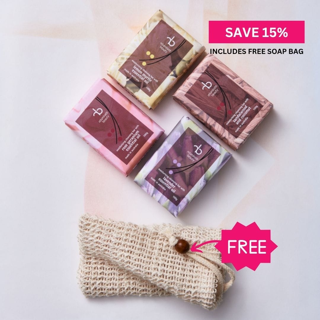 reluminate beauty Bundle Natural Soap Gift Pack -4 Moisturising Soaps + Soap Bag
