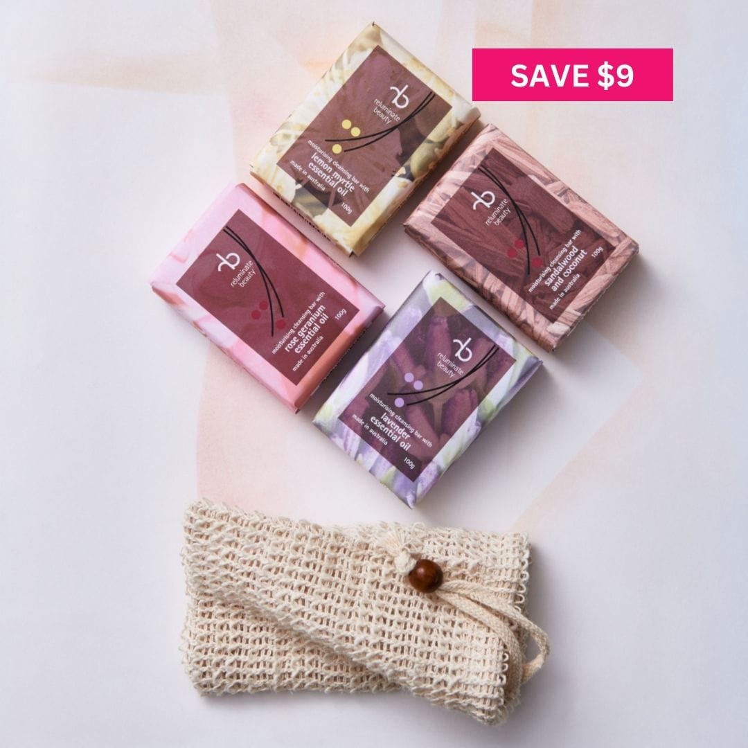 reluminate beauty Bundle Natural Soap Gift Pack -4 Moisturising Soaps + Soap Bag