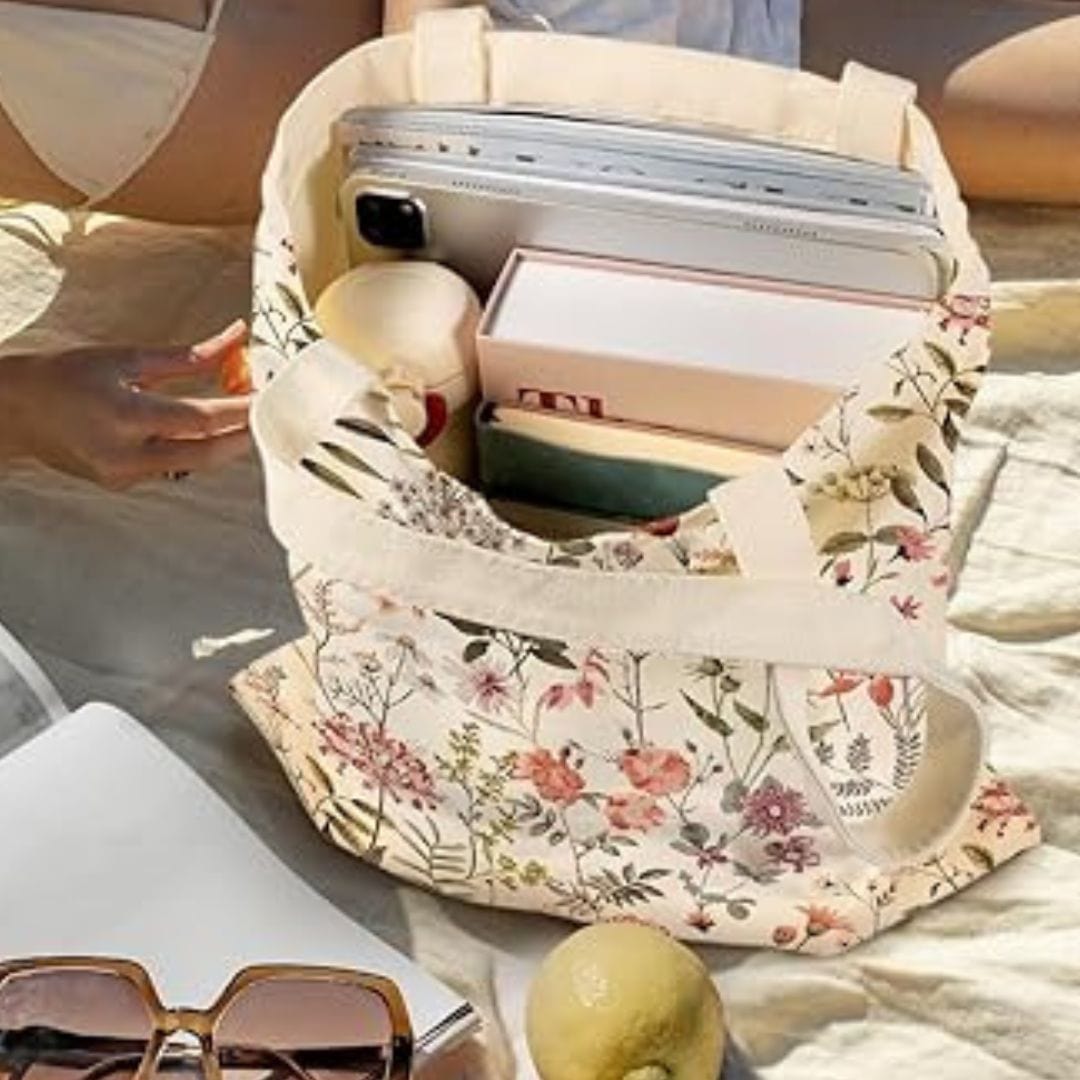 reluminate beauty Floral Cotton Canvas Tote – Foldable, Washable, Reusable Bag