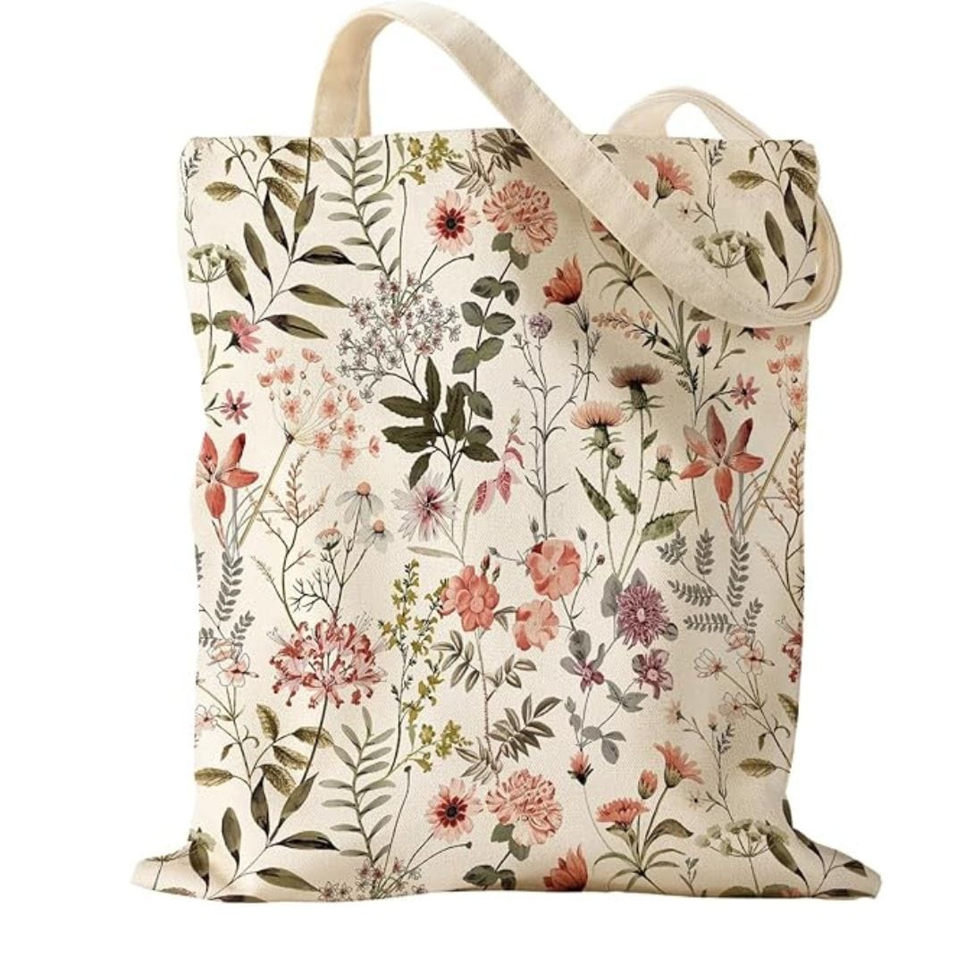 reluminate beauty Floral Cotton Canvas Tote – Foldable, Washable, Reusable Bag