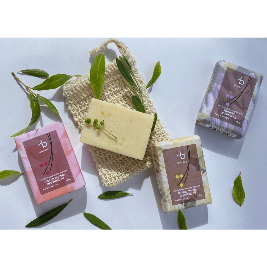 rawbeauty naturally Cleansing Bars Moisturising Cleansing Bar Trio Pack With FREE Soap Bag